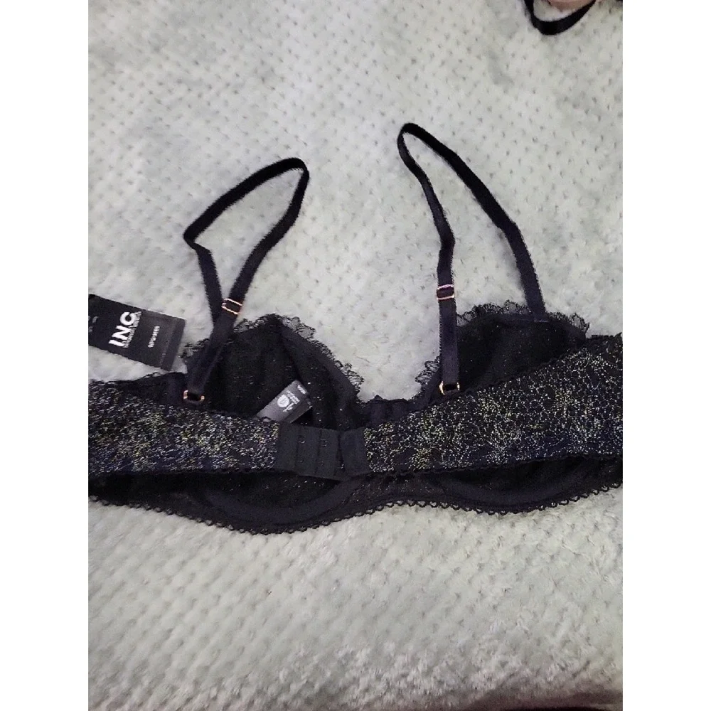 Nwt INC Blac Shimmer Lace Balconette‎ Bra Large